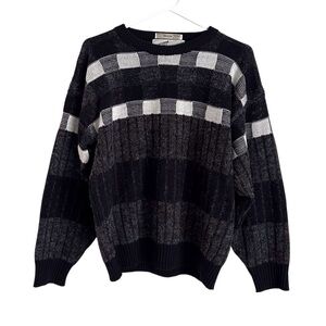 Vintage Uniform Code 80s Y2K Sweater Crew Neck Grey Black White Knit Medium